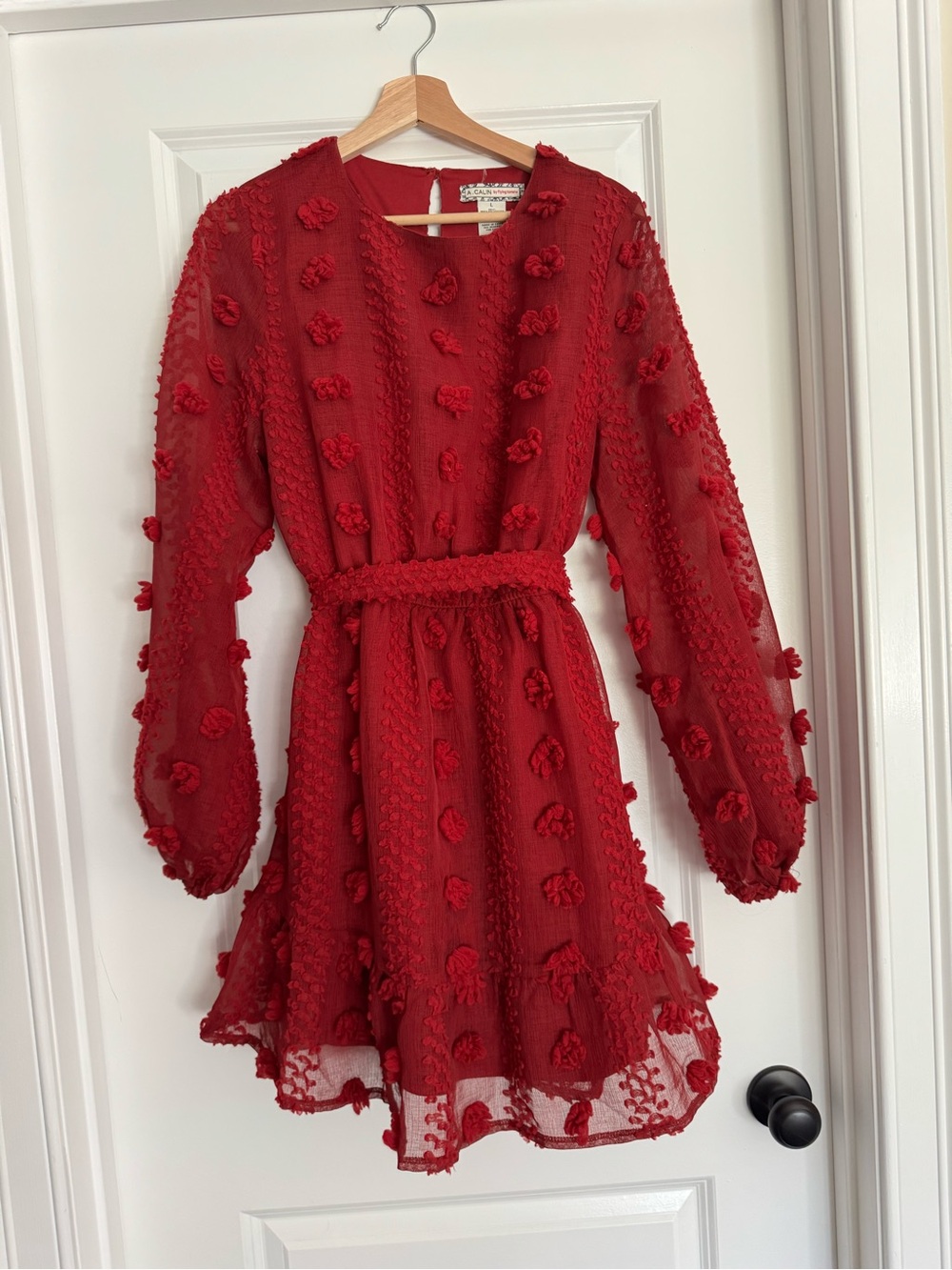 Red Textured Pom-Pom Dress
